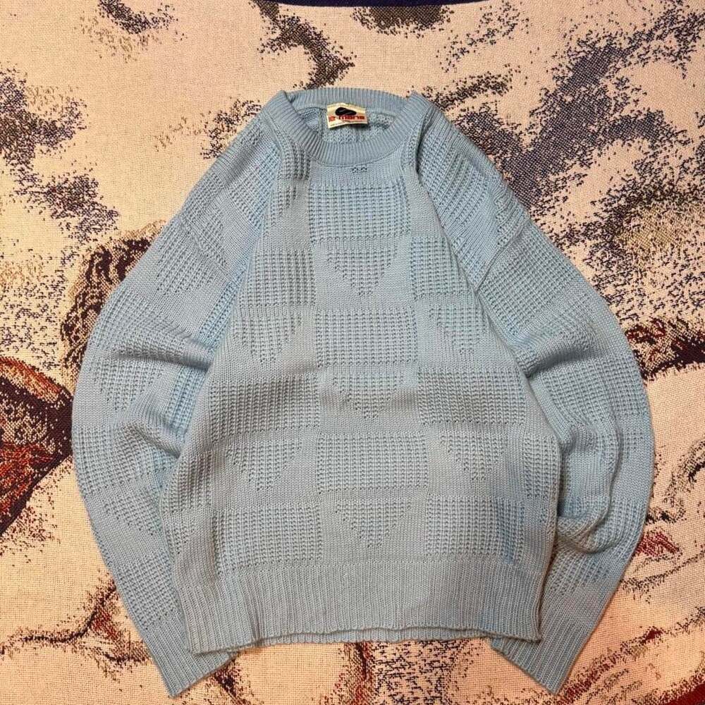 Vintage 90s Le Mans Geometric Knitted Sweater Baby Blue